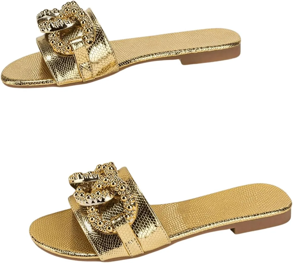 Flat Sandals Metallic Flat Summer Sandals Verdusa Women's glassmaking causal emotive plutonic Slip On 