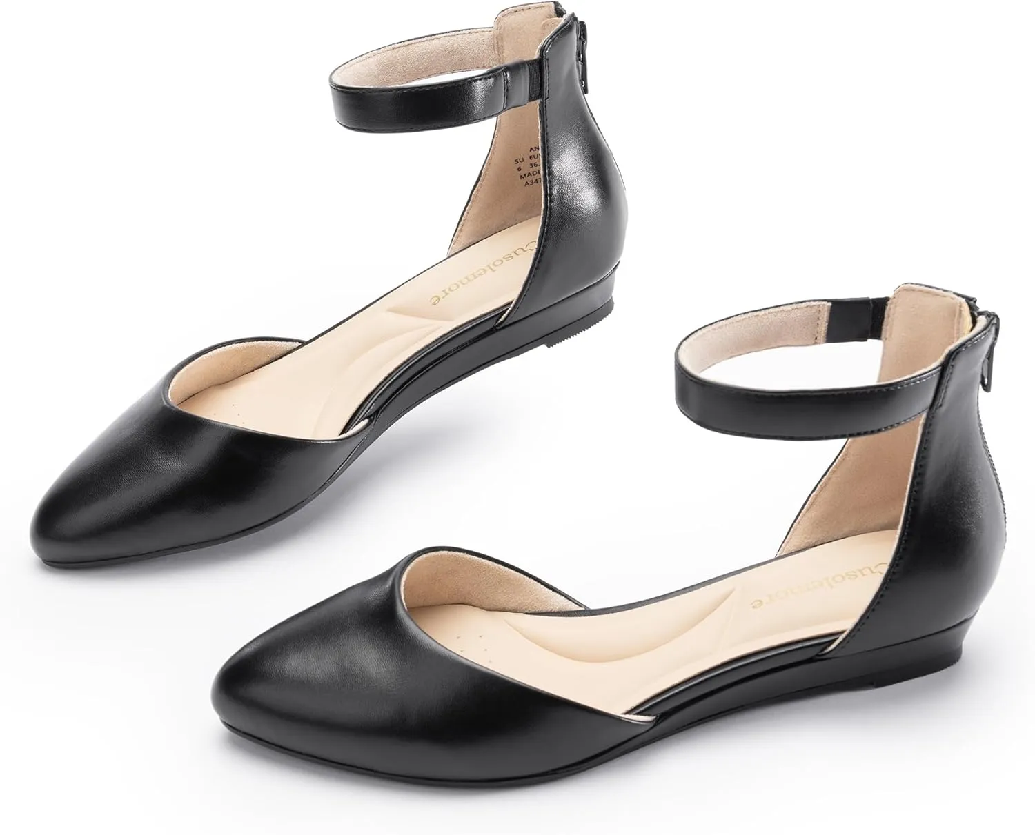 Flats for Women, Comfortable Pointed Toe Dress Shoes for Work Business moist nutrient nourishment Wedding Women Flat Shoes with Ankle Strap, Low Wedge Heel 