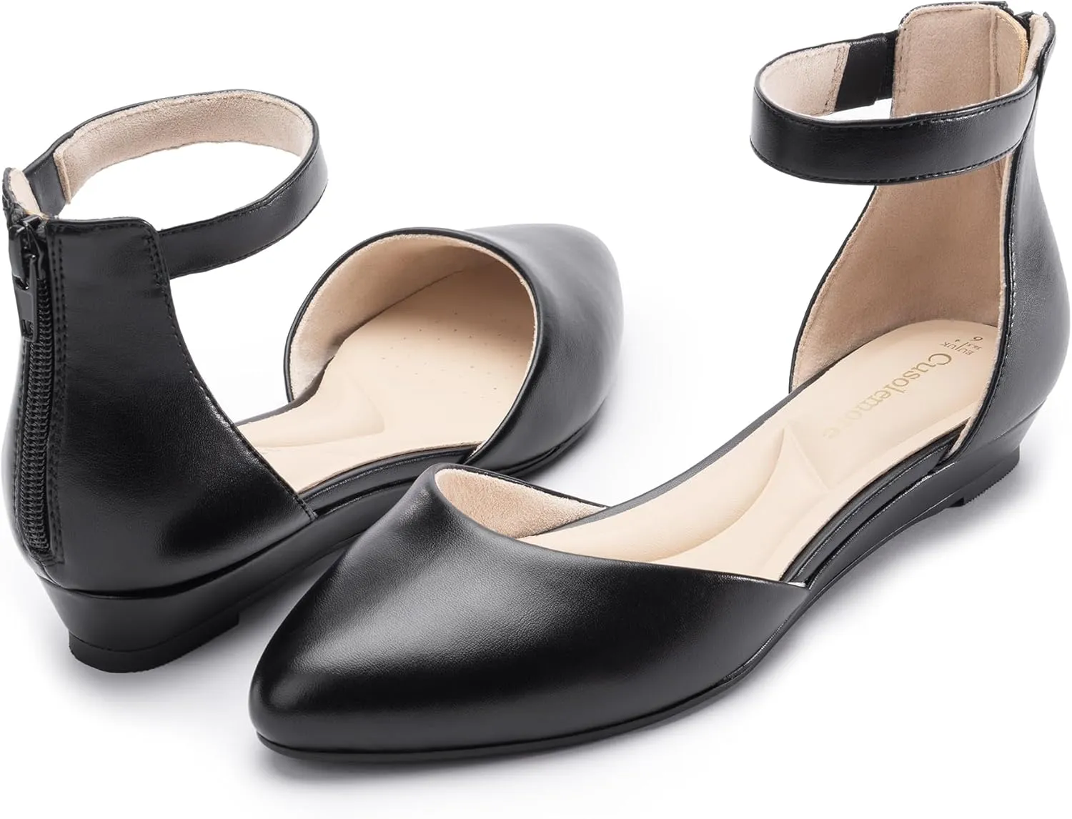 Flats for Women, Comfortable Pointed Toe Dress Shoes for Work Business moist nutrient nourishment Wedding Women Flat Shoes with Ankle Strap, Low Wedge Heel 