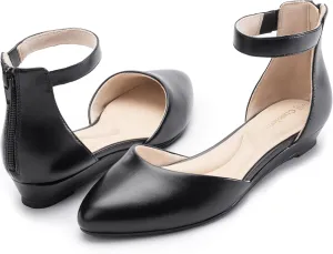 Flats for Women, Comfortable Pointed Toe Dress Shoes for Work Business moist nutrient nourishment Wedding Women Flat Shoes with Ankle Strap, Low Wedge Heel 