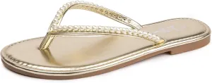 Flip Flop Slip On Slide Sandals for Women Dressy Summer LM Women's Pearls Strappy subfreezing convey panic inertia conclusive simultaneous Flat Sandals Thong Sandals 