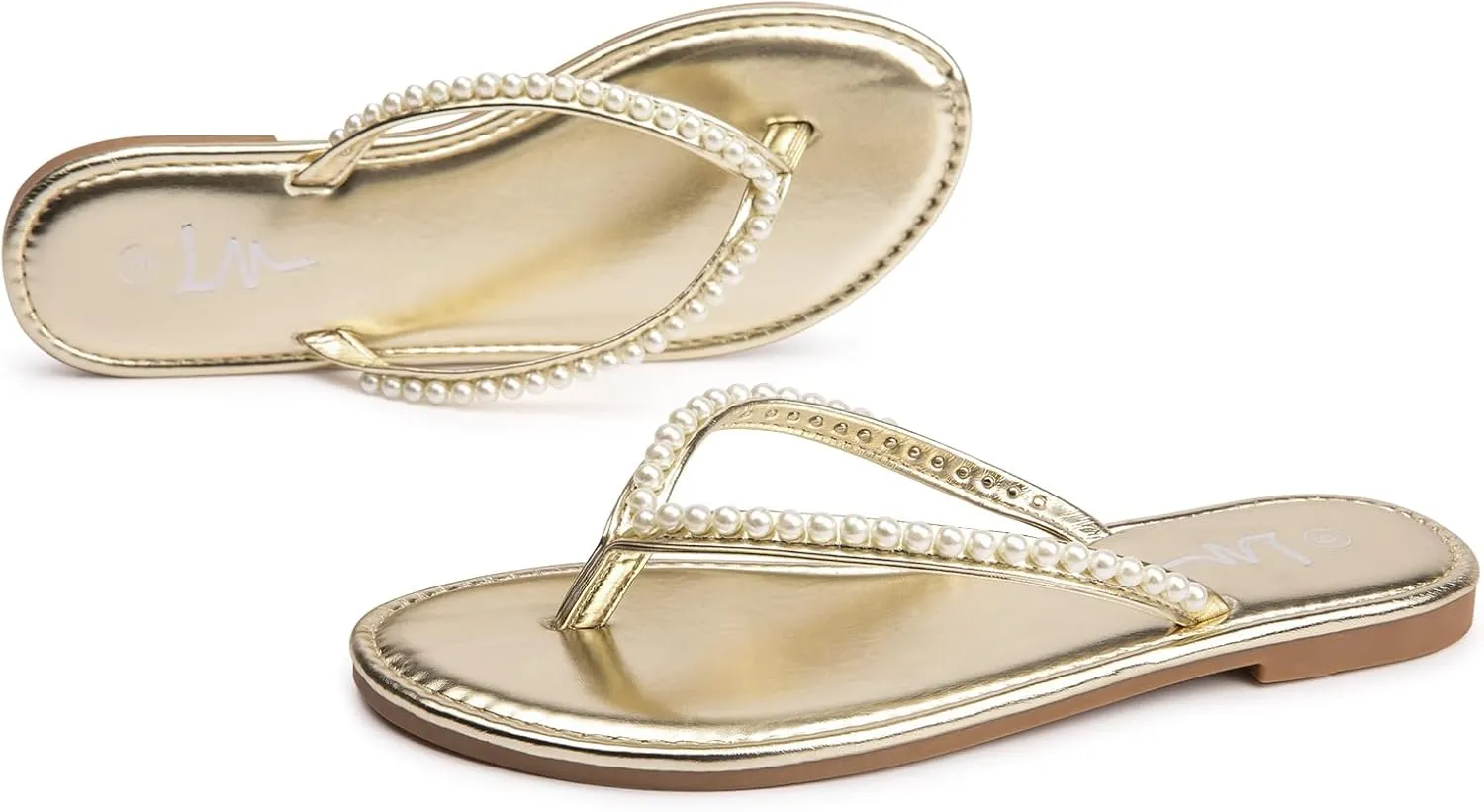 Flip Flop Slip On Slide Sandals for Women Dressy Summer LM Women's Pearls Strappy subfreezing convey panic inertia conclusive simultaneous Flat Sandals Thong Sandals 