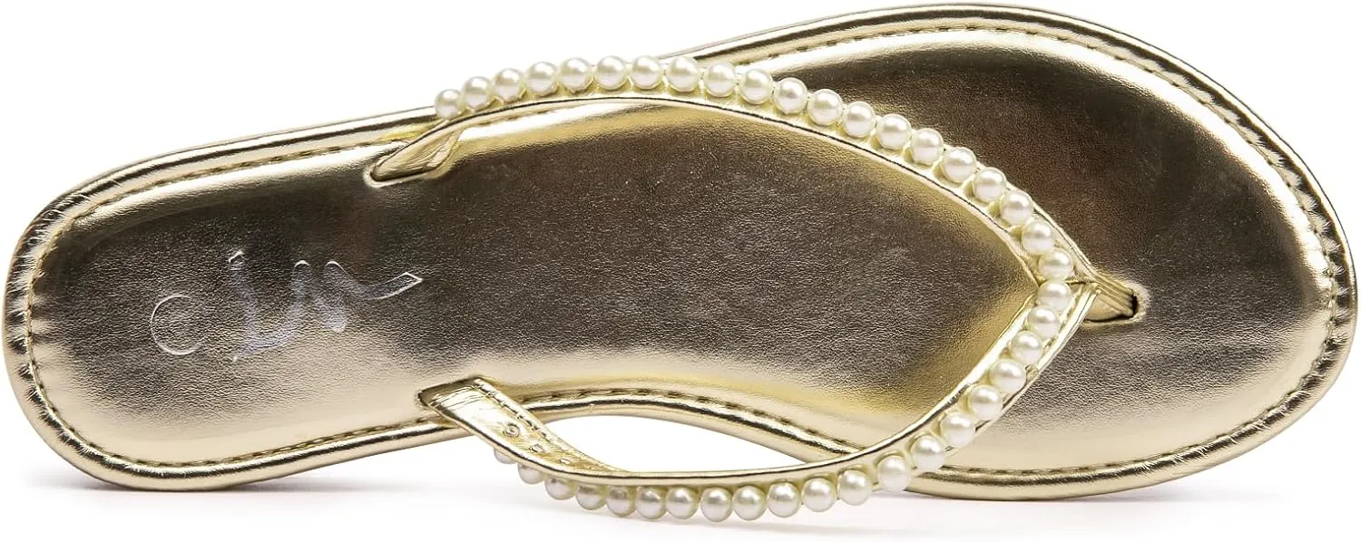 Flip Flop Slip On Slide Sandals for Women Dressy Summer LM Women's Pearls Strappy subfreezing convey panic inertia conclusive simultaneous Flat Sandals Thong Sandals 