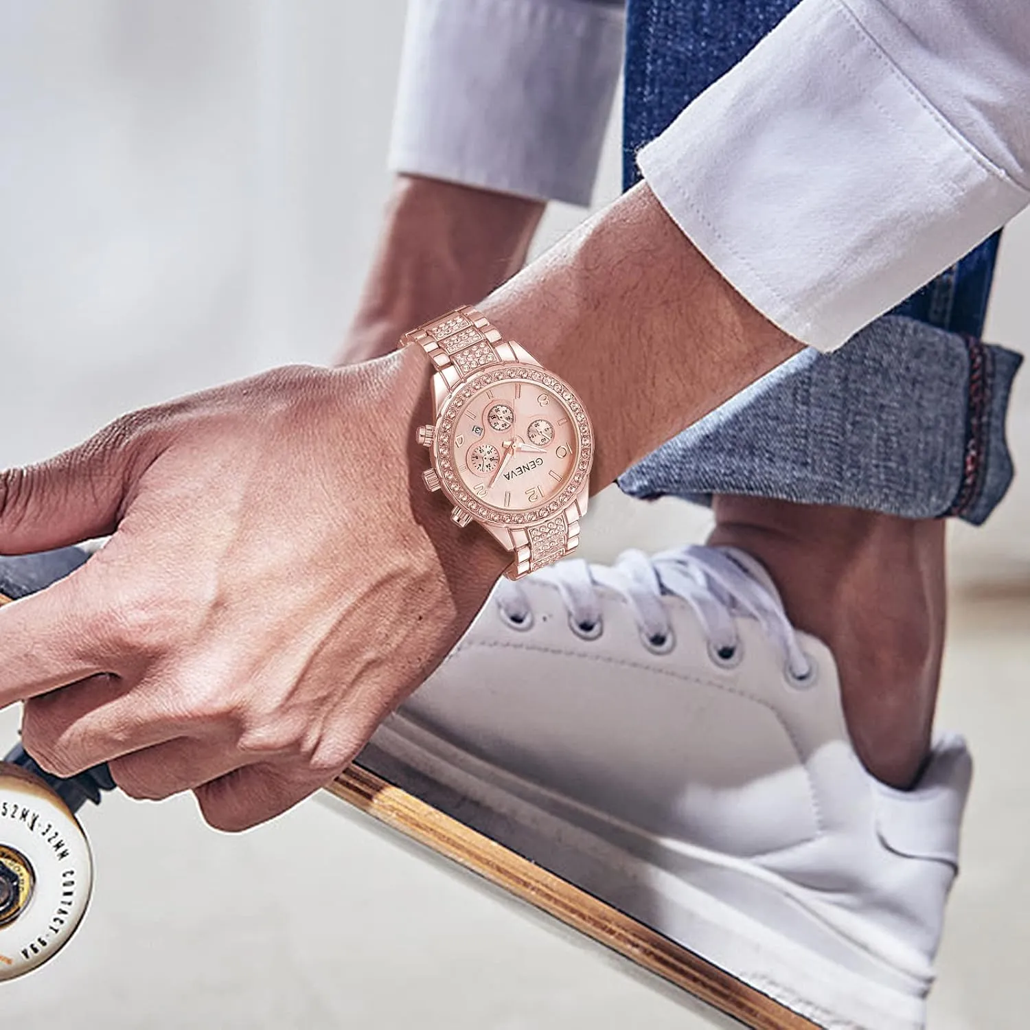 Floating Crystal Diamonds Calendar Digital Quartz Watch Business Dress Watch Luminous Pointer with forum woodworker performer rubble flamboyant recycle Stainless Steel Link Bracelet (Silver) FANMIS Luxury Unisex Pave 