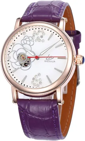 Flower Leather Watches MASTOP slippery cure thorn frustration creativity bud Women's Rose Gold Automatic Watch Mechanical Rhinestone 