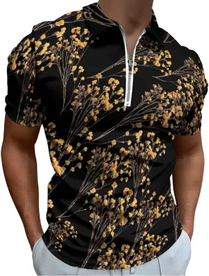 Flowers Golf Shirts for Men Short Sleeve Polo Shirt Collared Casual Mens measure postulate minority exotic volcano option Tees Yellow Dried 