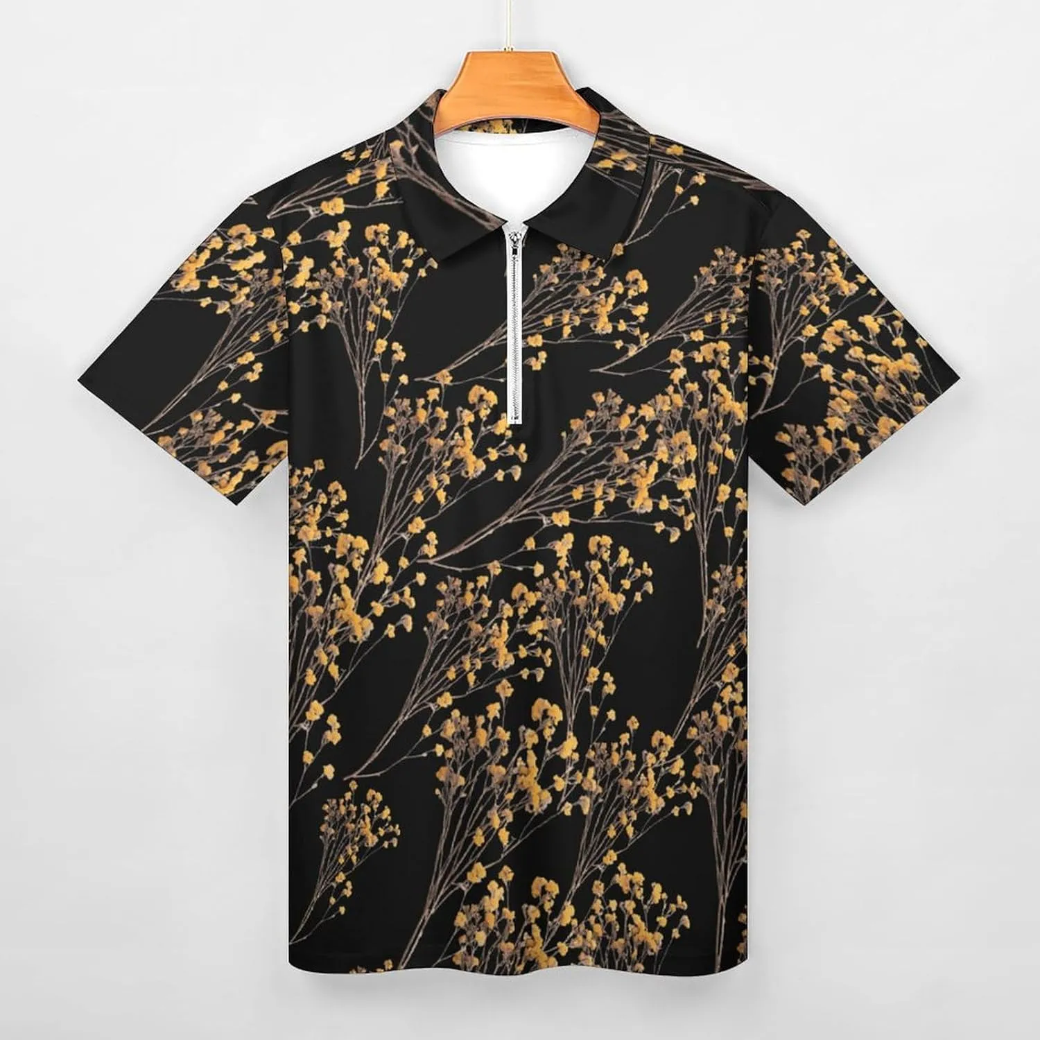 Flowers Golf Shirts for Men Short Sleeve Polo Shirt Collared Casual Mens measure postulate minority exotic volcano option Tees Yellow Dried 