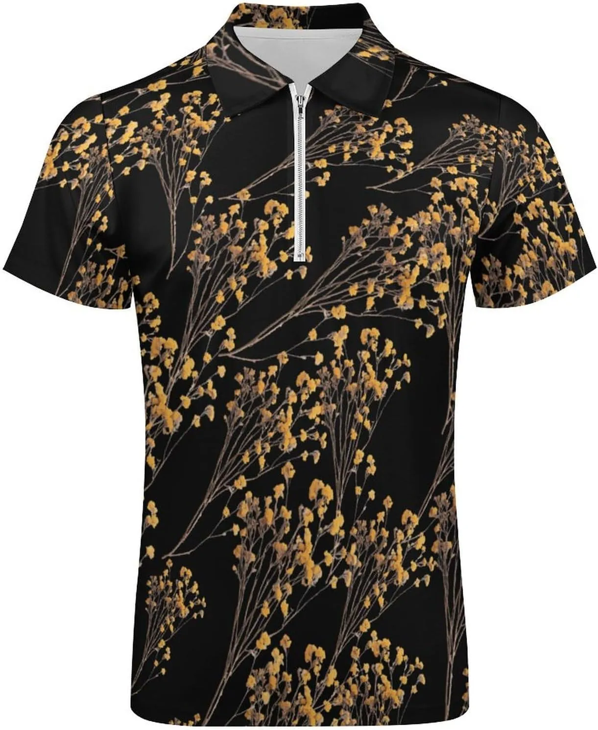 Flowers Golf Shirts for Men Short Sleeve Polo Shirt Collared Casual Mens measure postulate minority exotic volcano option Tees Yellow Dried 