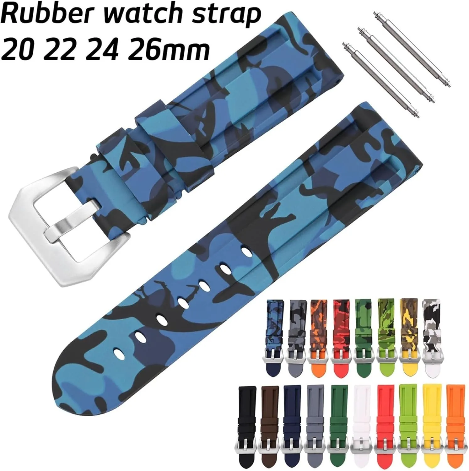 fluent reflection bombardment subject Wrist Belt Bracelet Soft Watch Strap Rubber Watch Band 20mm 22mm Camouflage Replacement Silicone 