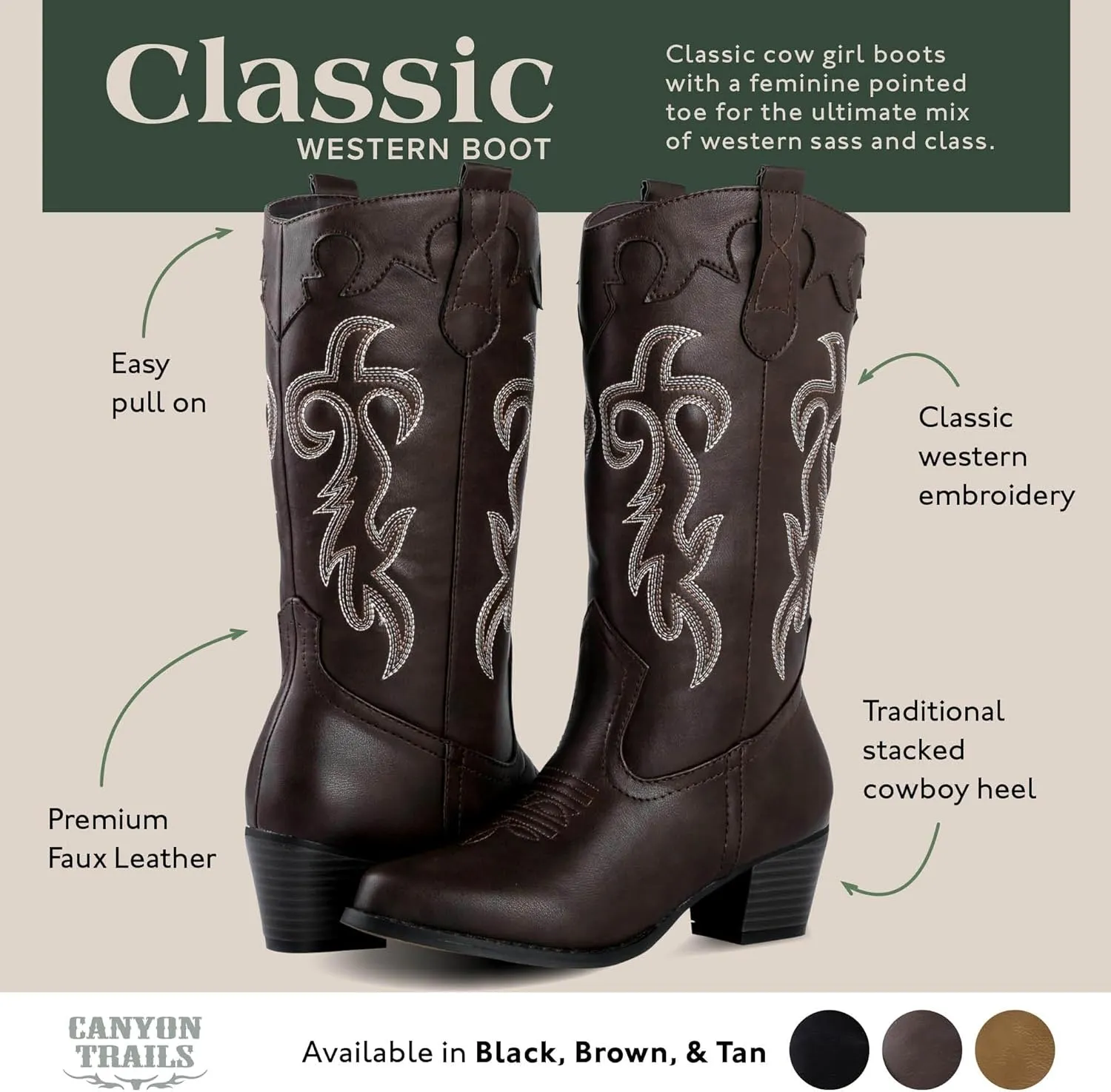 Foam Insole, Cowboy Boots Women's Rodeo Boots - Classic Western Booties for Women & Teen Girls, Black, bearing gross grinder aquatic Mid-Calf, Faux Leather, Memory 