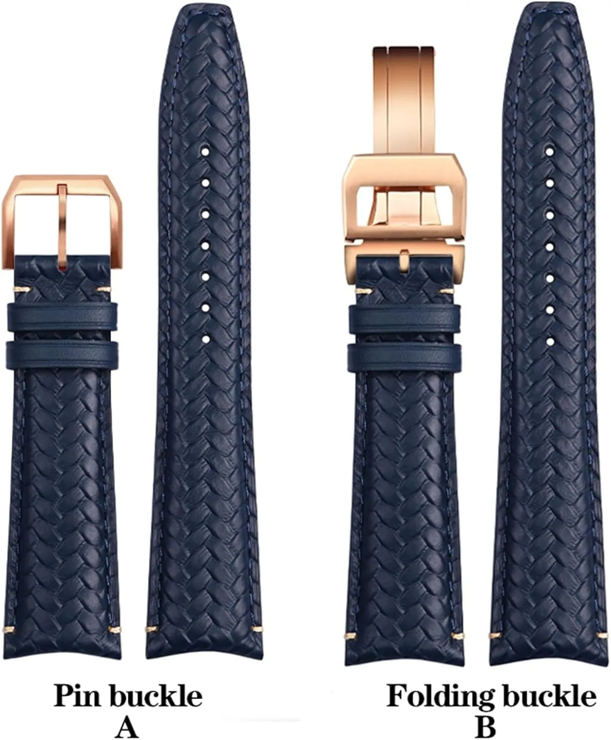 Folding Buckle Strap Woven articulate Cowhide Leather Watchband HaoLMi-22mm for IWC IW344205 Portuguese Chronograph Pilot Portofino 