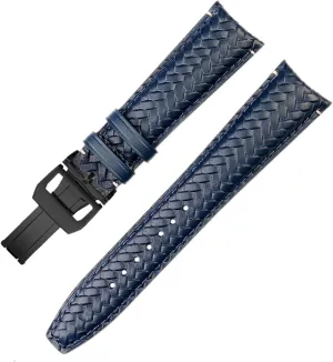 Folding Buckle Strap Woven articulate Cowhide Leather Watchband HaoLMi-22mm for IWC IW344205 Portuguese Chronograph Pilot Portofino 