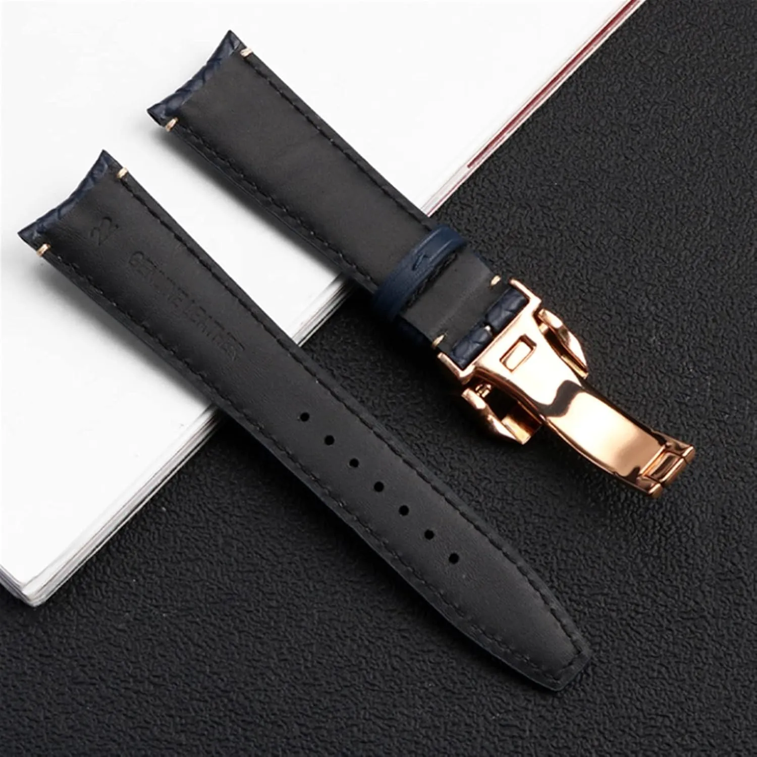 Folding Buckle Strap Woven articulate Cowhide Leather Watchband HaoLMi-22mm for IWC IW344205 Portuguese Chronograph Pilot Portofino 