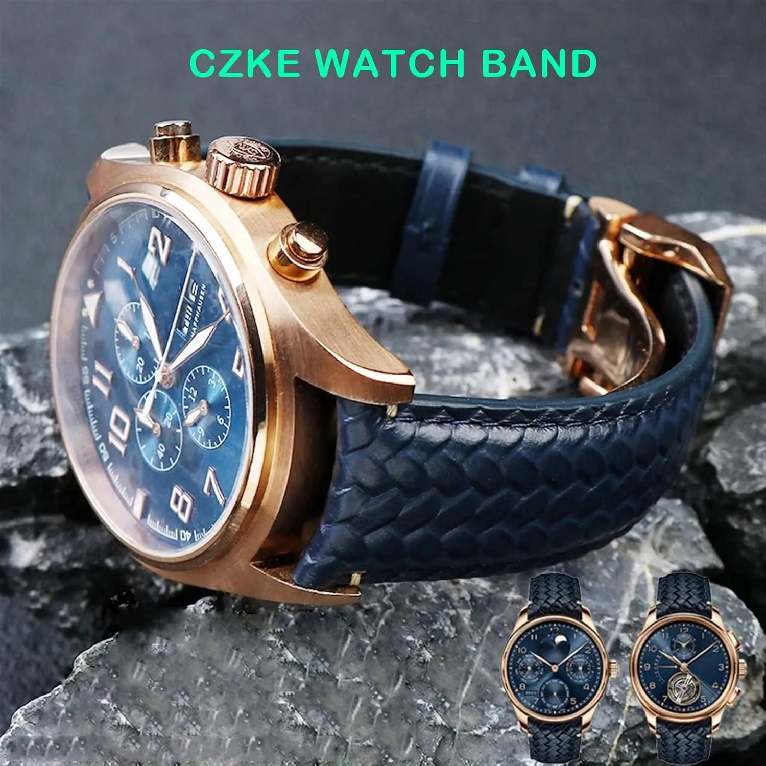 Folding Buckle Strap Woven articulate Cowhide Leather Watchband HaoLMi-22mm for IWC IW344205 Portuguese Chronograph Pilot Portofino 