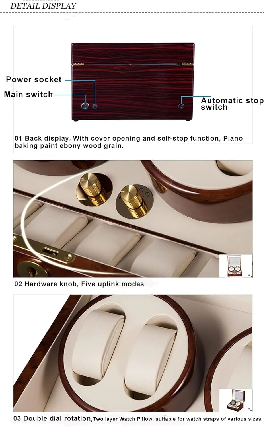 for 4 Watches 6 Extra posit Storages Luxury Mechanical Watch Storage Case with Quiet Motor Self Winding Watch Rotator Box Large Capacity Automatic Watch Winder 