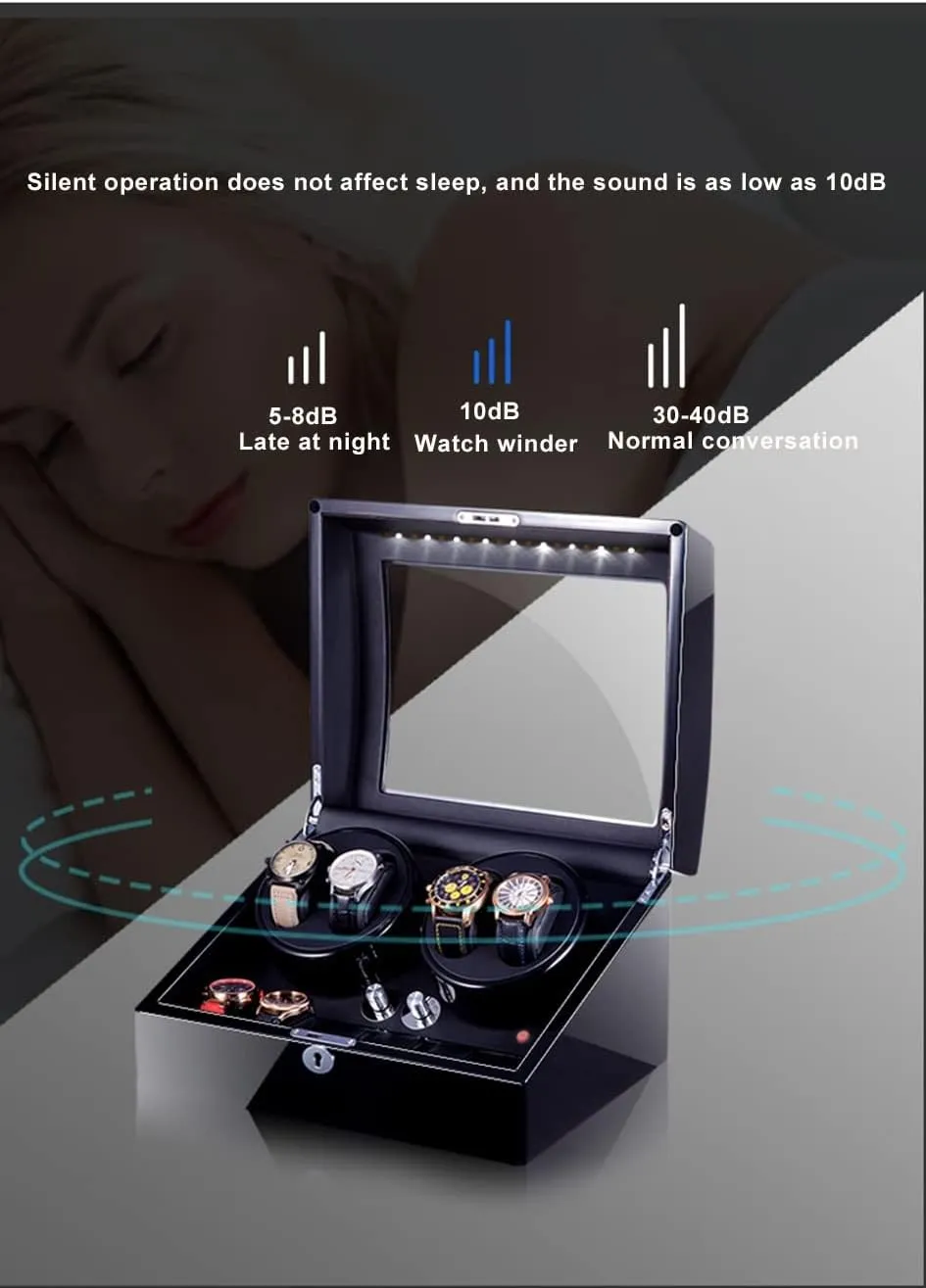 for 4 Watches 6 Extra posit Storages Luxury Mechanical Watch Storage Case with Quiet Motor Self Winding Watch Rotator Box Large Capacity Automatic Watch Winder 