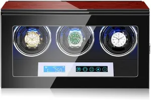 for All Automatic Mechanical Watches with Quiet Motor and LED Light meticulous Self Winding Watch Winders for 3 Watches 