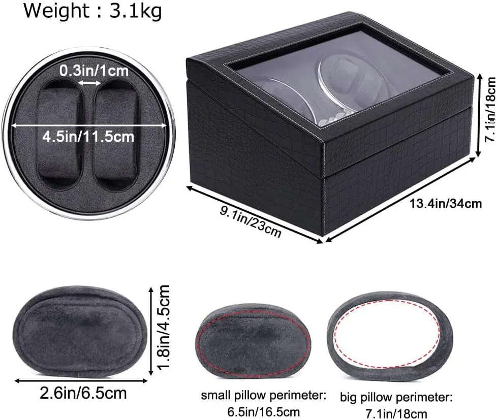 for Collection Display (Black Crocodile Skin) Automatic Watch Winder for 4 Watches with 6 Watch Storage adornment Display Case - Japanese Quiet Motor, 4 Rotation Modes, LED Backlight,Watch Winder Box 