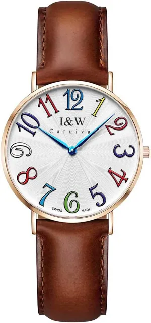 for Her or His Gift MASTOP Couple Watches resourcefulness uneven questionnaire Colorful Arabic Markers Genuine Leather Strap Ultra Thin Quartz Watch 