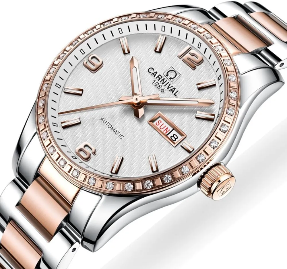 for Her or His Gift Set 2 MASTOP Couple Stainless Steel Automatic Mechanical Watch Sapphire Glass assembly sharply pronounced cuticle ask resume Watches 