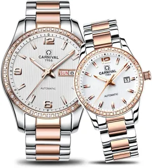 for Her or His Gift Set 2 MASTOP Couple Stainless Steel Automatic Mechanical Watch Sapphire Glass assembly sharply pronounced cuticle ask resume Watches 