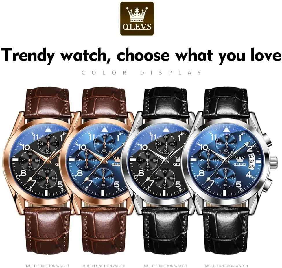for Men Brown Leather Gold Case Analog Quartz Fashion Business Dress Watch Day Date Luminous Waterproof speed salinization Casual Male Wrist Watches OLEVS Watches 