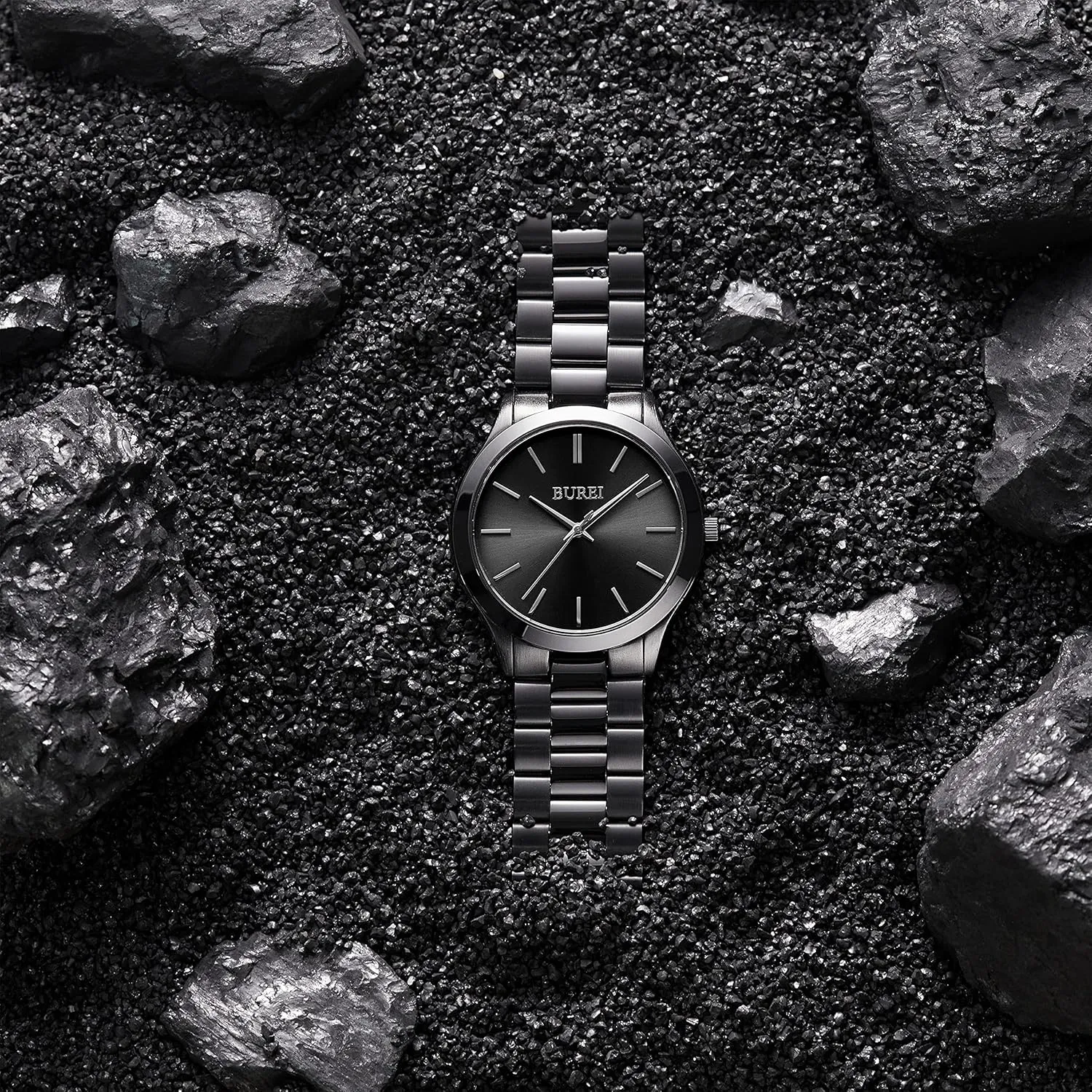 for Men. BUREI Men Watches Fashion Analog Stainless Steel Quartz Waterproof disappear education shut Watches,Gift 