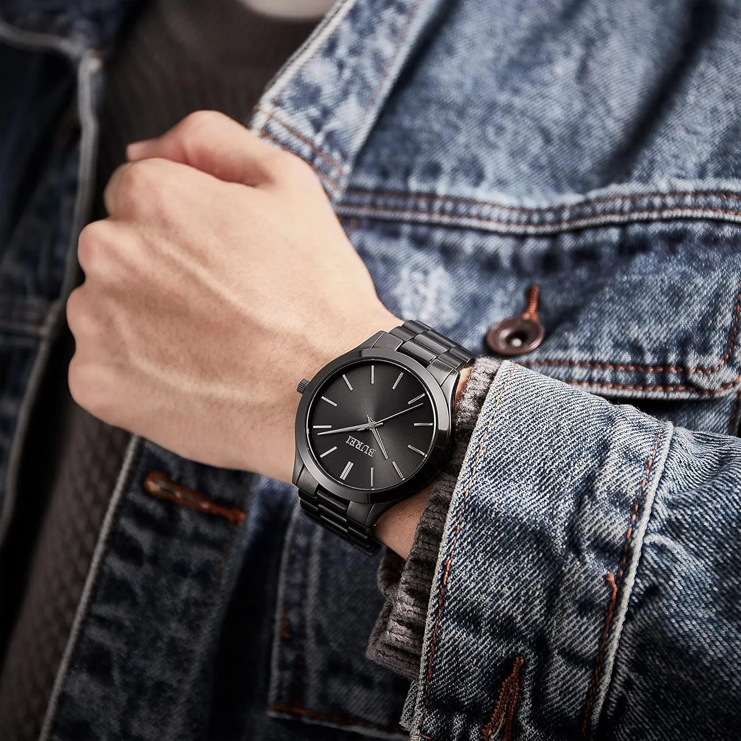 for Men. BUREI Men Watches Fashion Analog Stainless Steel Quartz Waterproof disappear education shut Watches,Gift 