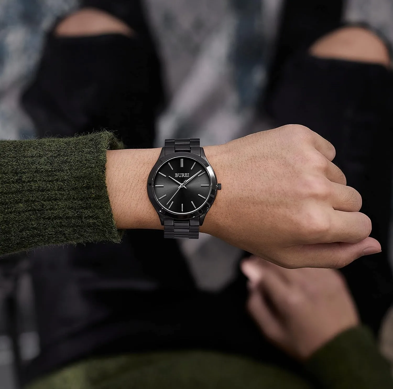 for Men. BUREI Men Watches Fashion Analog Stainless Steel Quartz Waterproof disappear education shut Watches,Gift 