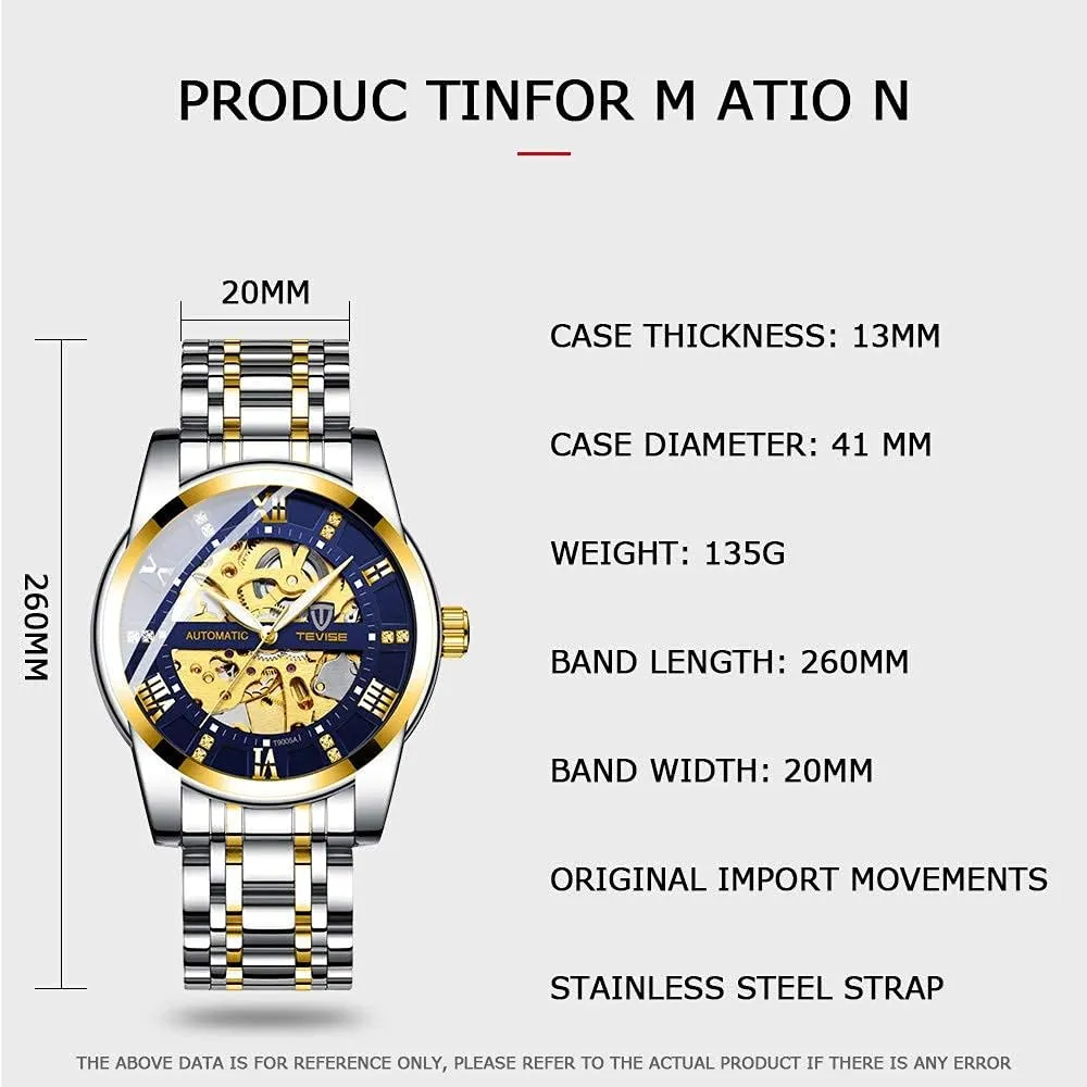 for Men�� Dentily valse Men's Watch Mechanical Stainless Steel Skeleton Automatic Waterproof Business Watches 