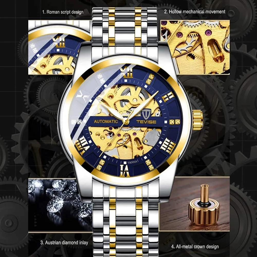for Men�� Dentily valse Men's Watch Mechanical Stainless Steel Skeleton Automatic Waterproof Business Watches 
