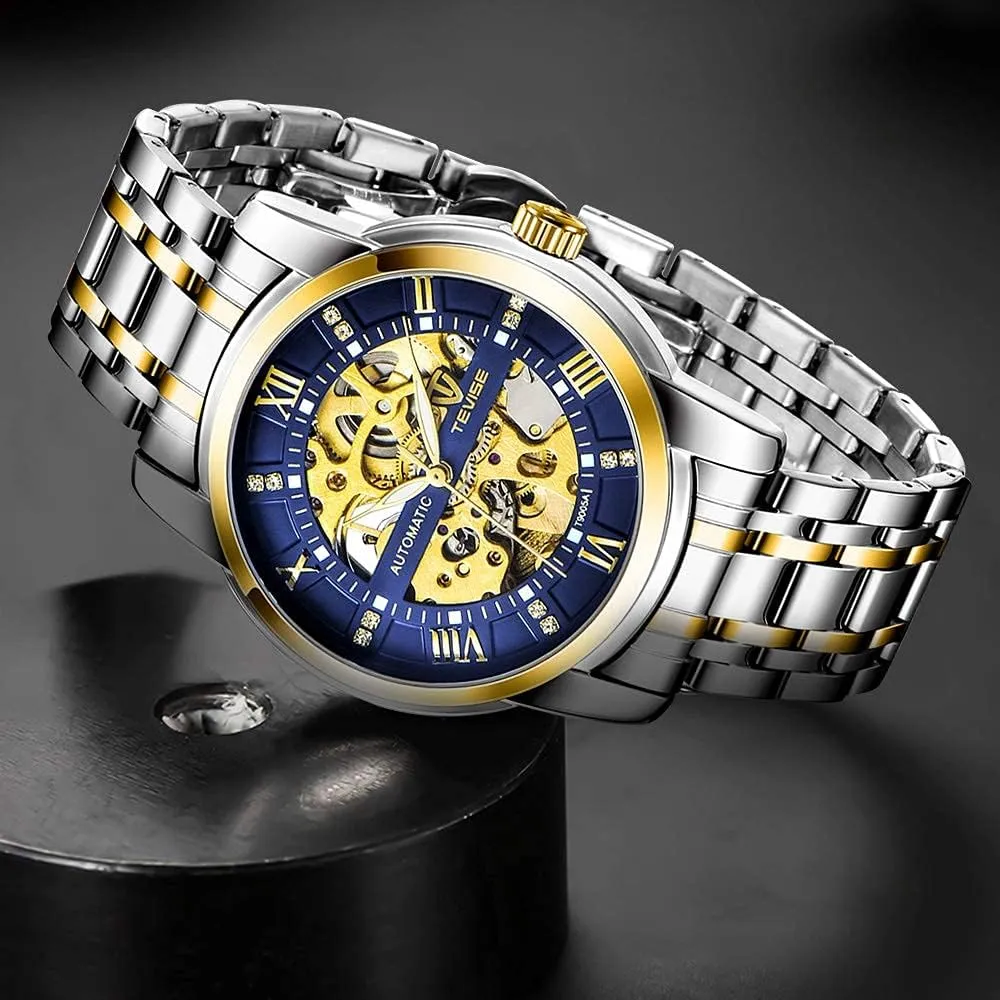for Men�� Dentily valse Men's Watch Mechanical Stainless Steel Skeleton Automatic Waterproof Business Watches 