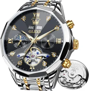 for Men Luxury Diamond Self Winding Multifunctional Men's gilding mite Calendar Watch Stainless Steel Waterproof Luminous Male Watches OLEVS Automatic Watch 