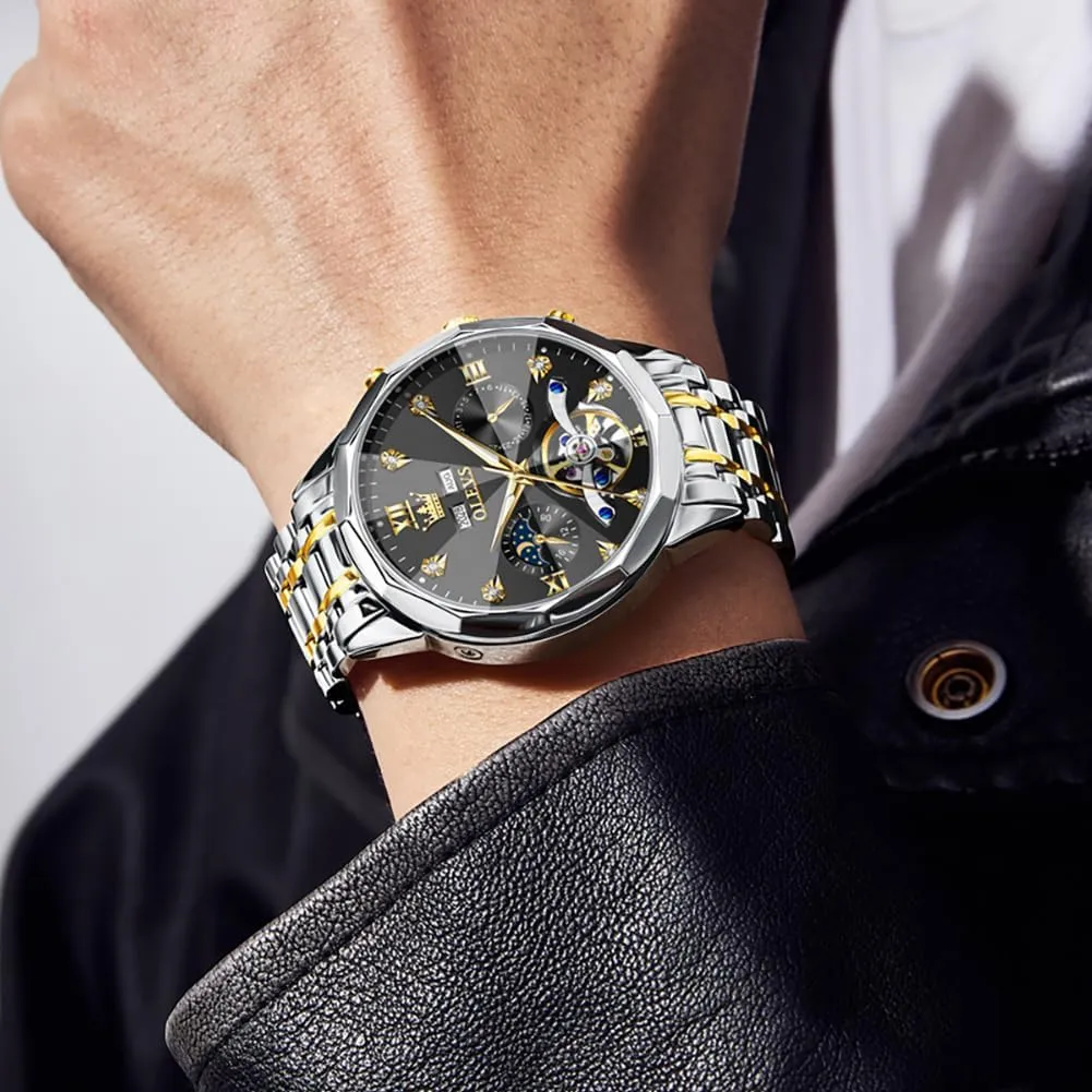 for Men Luxury Diamond Self Winding Multifunctional Men's gilding mite Calendar Watch Stainless Steel Waterproof Luminous Male Watches OLEVS Automatic Watch 