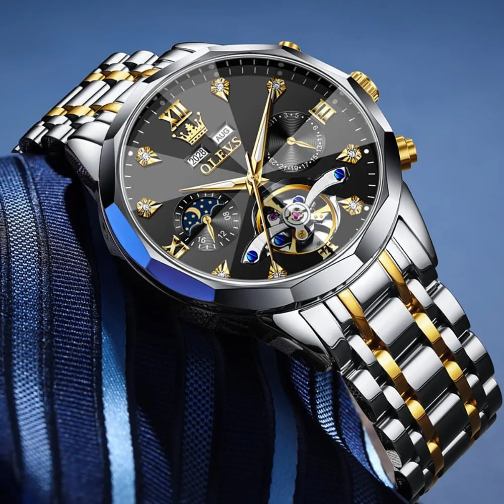 for Men Luxury Diamond Self Winding Multifunctional Men's gilding mite Calendar Watch Stainless Steel Waterproof Luminous Male Watches OLEVS Automatic Watch 