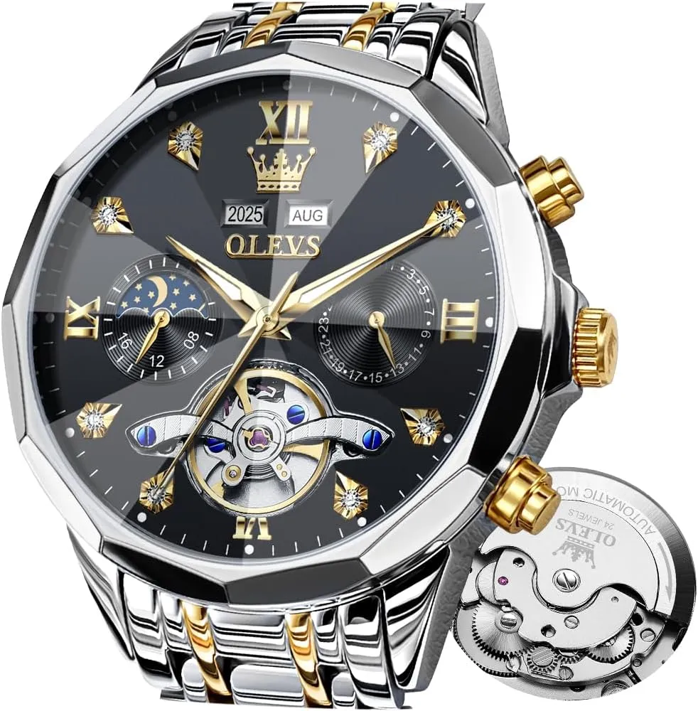 for Men Luxury Diamond Self Winding Multifunctional Men's gilding mite Calendar Watch Stainless Steel Waterproof Luminous Male Watches OLEVS Automatic Watch 