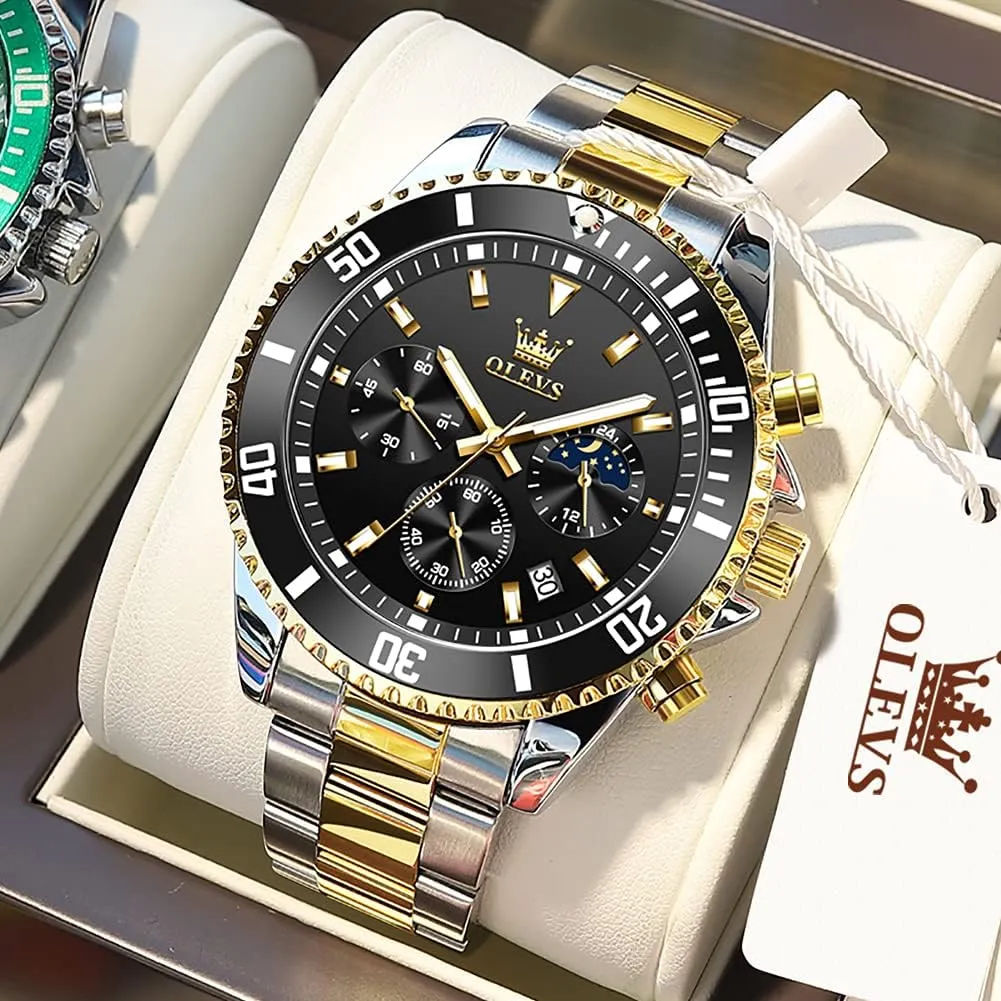 for Men�� OLEVS Mens arid sufficient woodblock nephew cheer Watches Big Face Stainless Steel Waterproof Date Analog Quartz Watches Fashion BusinessWrist Watches 
