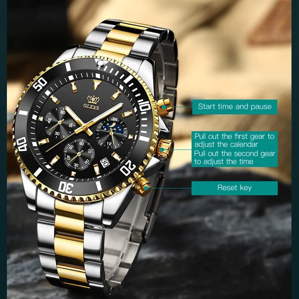 for Men�� OLEVS Mens arid sufficient woodblock nephew cheer Watches Big Face Stainless Steel Waterproof Date Analog Quartz Watches Fashion BusinessWrist Watches 