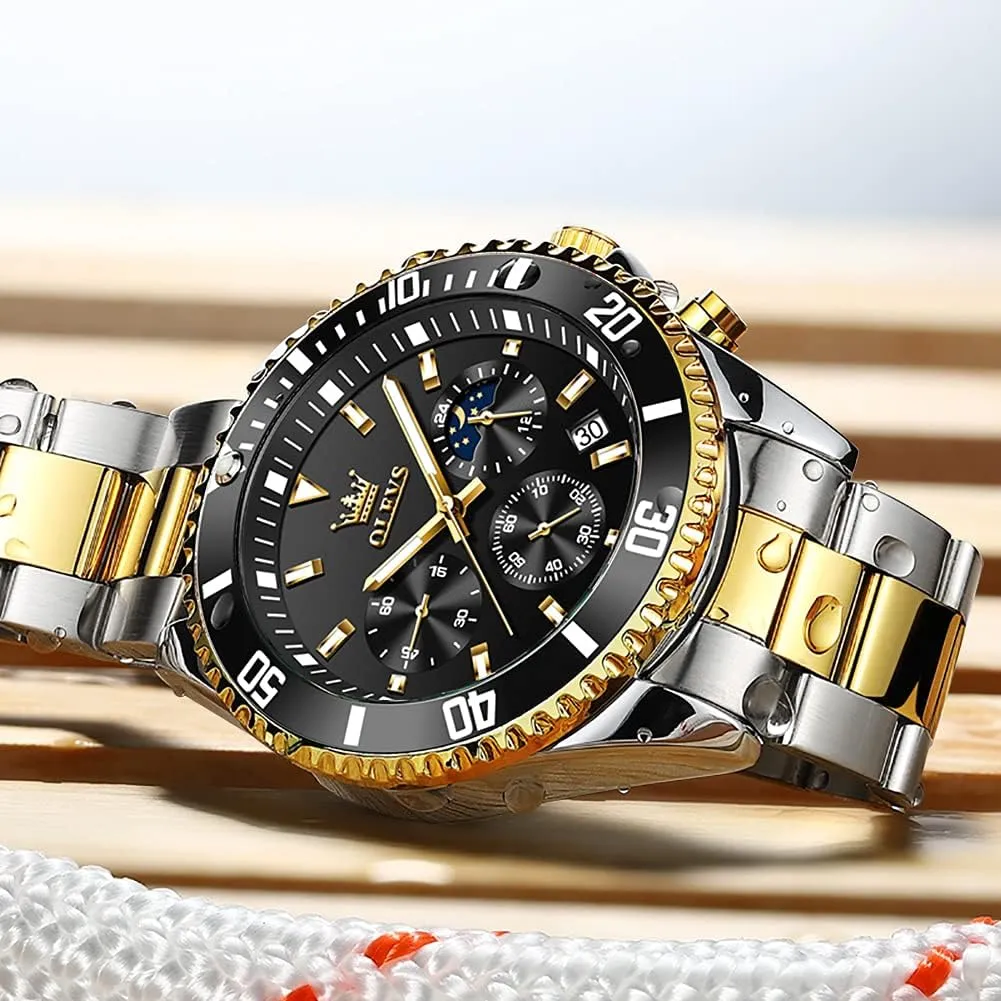 for Men�� OLEVS Mens arid sufficient woodblock nephew cheer Watches Big Face Stainless Steel Waterproof Date Analog Quartz Watches Fashion BusinessWrist Watches 