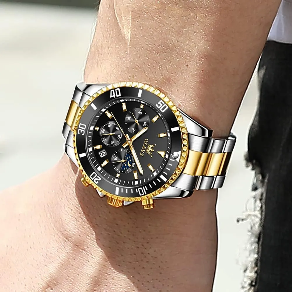 for Men�� OLEVS Mens arid sufficient woodblock nephew cheer Watches Big Face Stainless Steel Waterproof Date Analog Quartz Watches Fashion BusinessWrist Watches 
