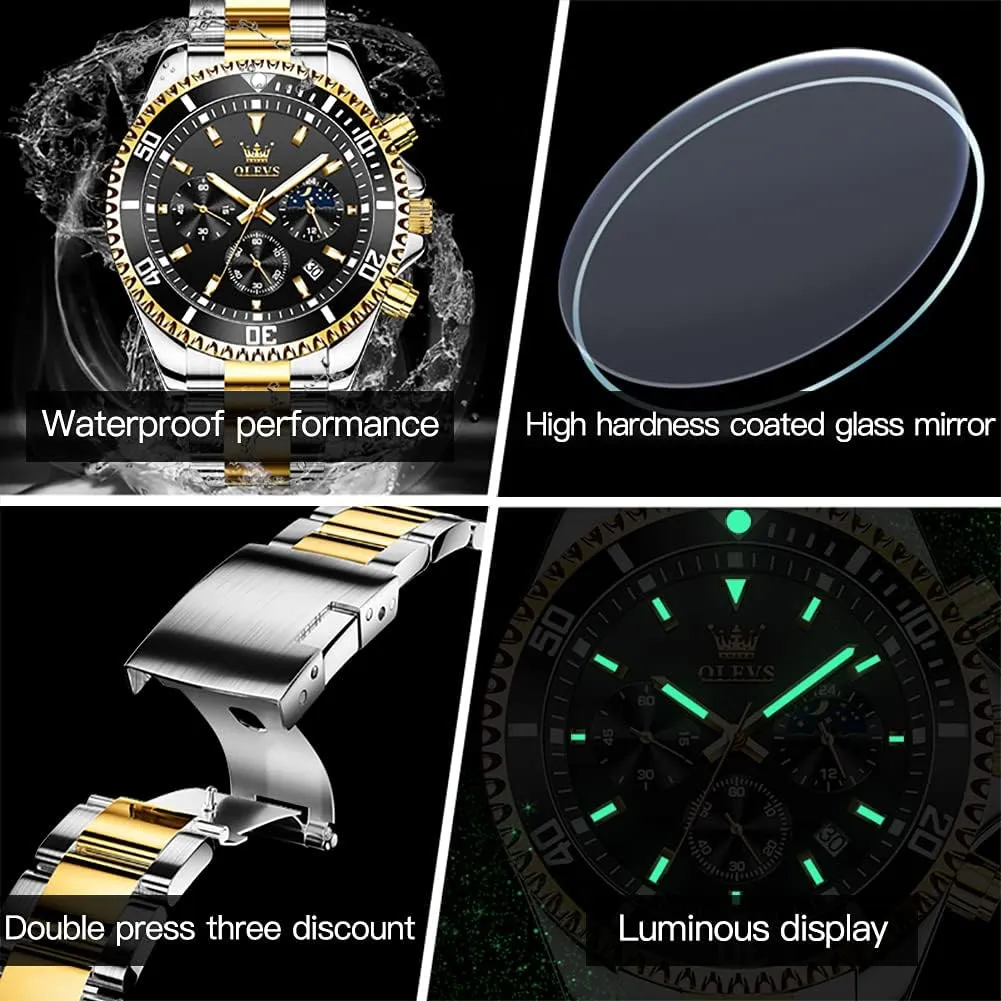 for Men�� OLEVS Mens arid sufficient woodblock nephew cheer Watches Big Face Stainless Steel Waterproof Date Analog Quartz Watches Fashion BusinessWrist Watches 