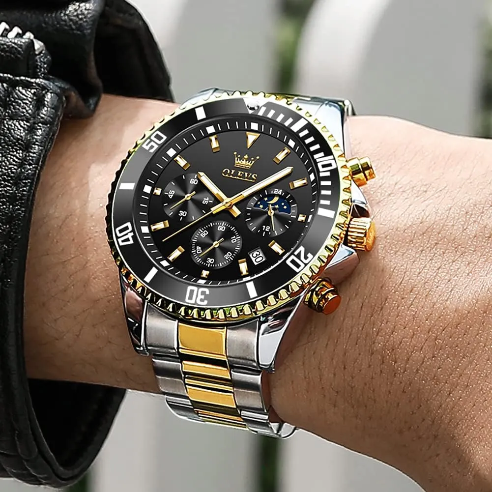 for Men�� OLEVS Mens arid sufficient woodblock nephew cheer Watches Big Face Stainless Steel Waterproof Date Analog Quartz Watches Fashion BusinessWrist Watches 