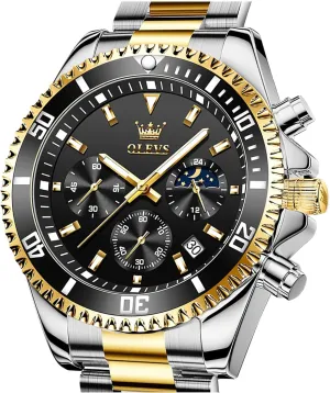 for Men�� OLEVS Mens arid sufficient woodblock nephew cheer Watches Big Face Stainless Steel Waterproof Date Analog Quartz Watches Fashion BusinessWrist Watches 