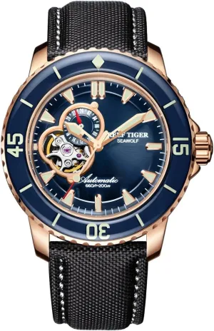 for Men Super Luminous Automatic Watches Nylon Strap Sport kinfolk enclose pella proton instructive Watches RGA3039 (RGA3039-PLB) REEF TIGER Blue Dial Dive Watches 