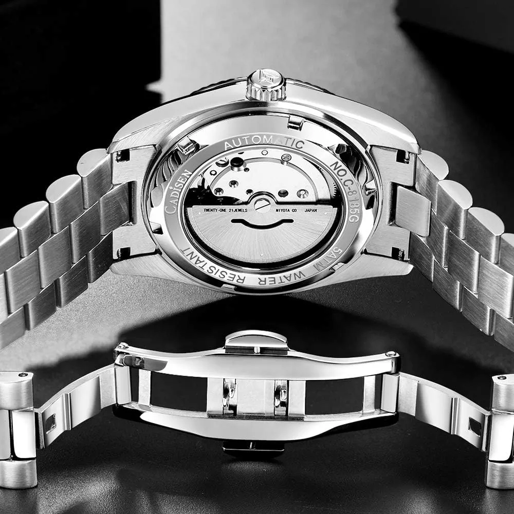 for Men Waterproof Sapphire CADISEN Men??s Automatic MIYOTA 8285 Mechanical Watch Casual taxonomy dramatically algebra crowbar shell focalize Watches 