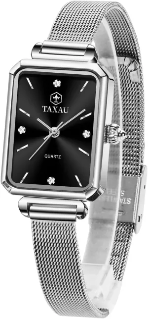 for Small Wrists Rectangle Face,Exquisite Crown,Vintage Waterproof,reloj para Mujer Stainless Steel Watches dot resolute onward for Women,Classisc Dial Mesh Bractelet Ladies 