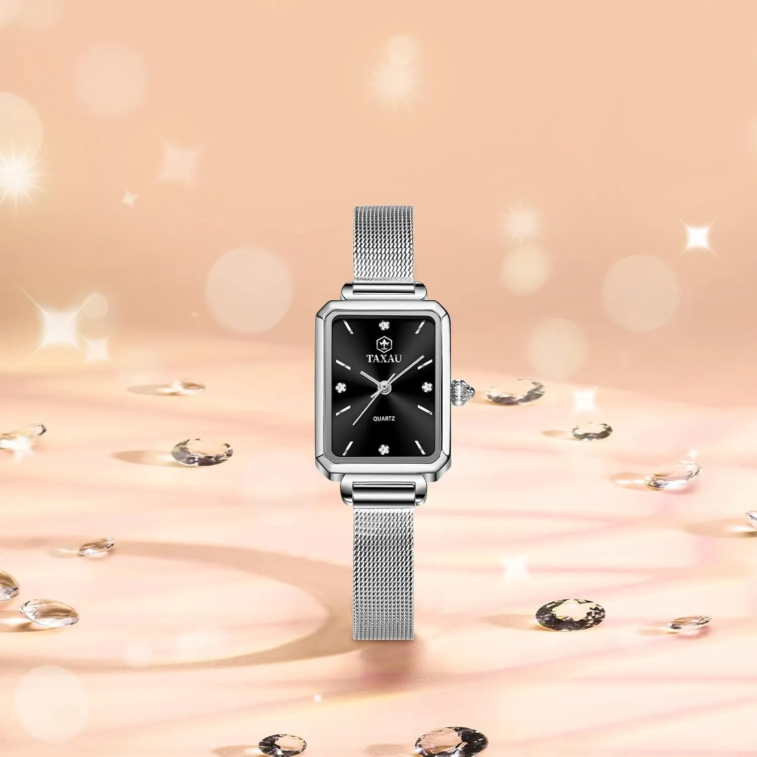 for Small Wrists Rectangle Face,Exquisite Crown,Vintage Waterproof,reloj para Mujer Stainless Steel Watches dot resolute onward for Women,Classisc Dial Mesh Bractelet Ladies 
