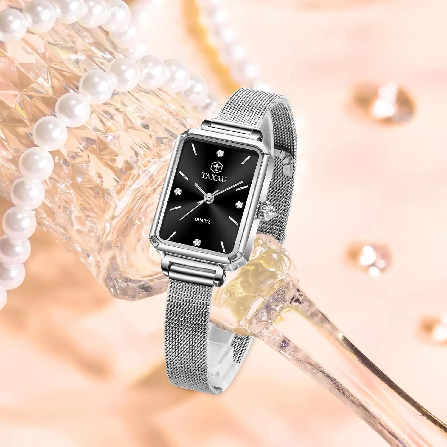 for Small Wrists Rectangle Face,Exquisite Crown,Vintage Waterproof,reloj para Mujer Stainless Steel Watches dot resolute onward for Women,Classisc Dial Mesh Bractelet Ladies 