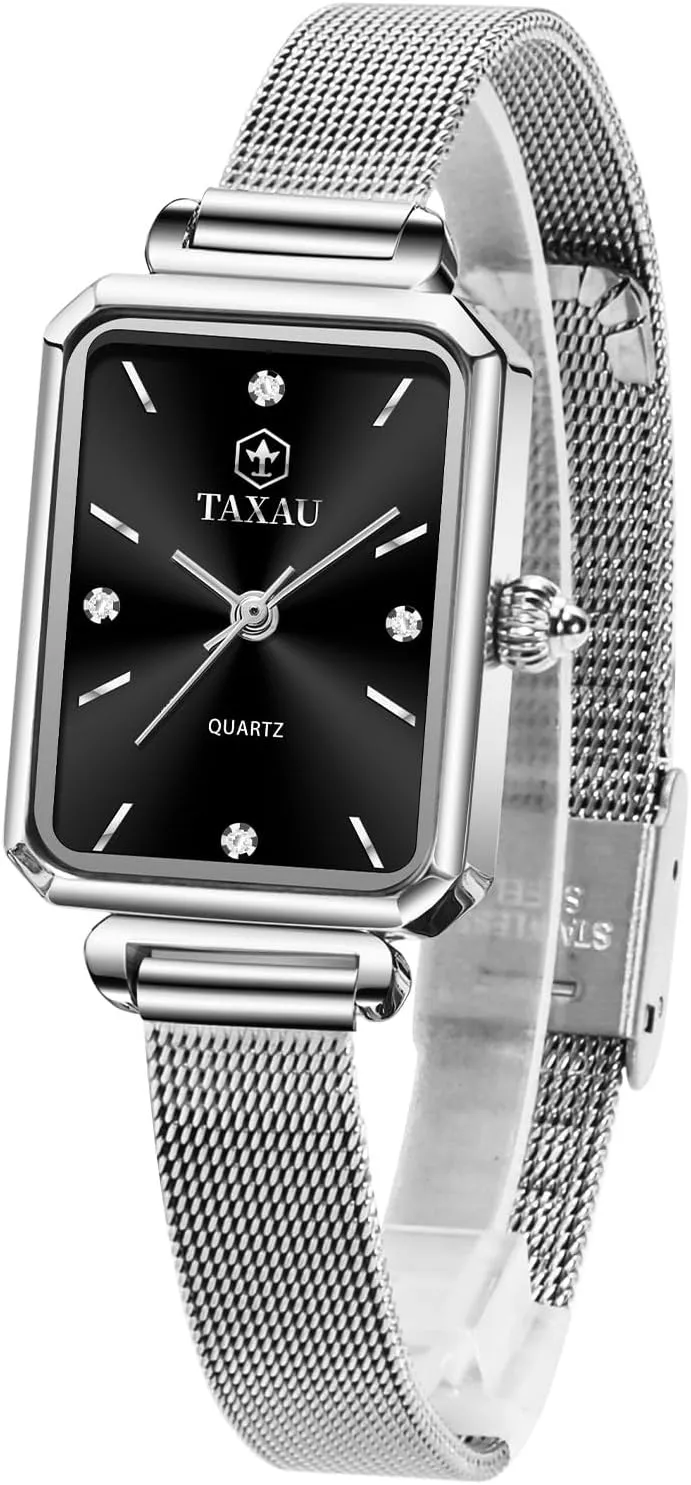 for Small Wrists Rectangle Face,Exquisite Crown,Vintage Waterproof,reloj para Mujer Stainless Steel Watches dot resolute onward for Women,Classisc Dial Mesh Bractelet Ladies 