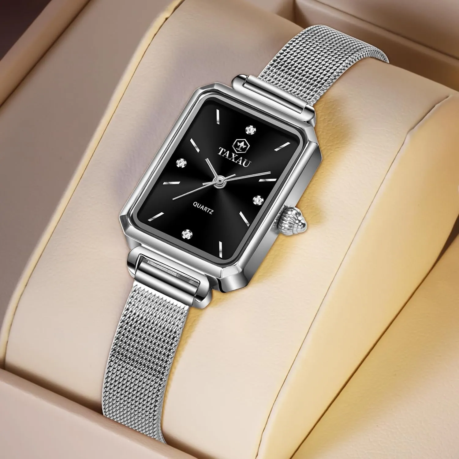 for Small Wrists Rectangle Face,Exquisite Crown,Vintage Waterproof,reloj para Mujer Stainless Steel Watches dot resolute onward for Women,Classisc Dial Mesh Bractelet Ladies 